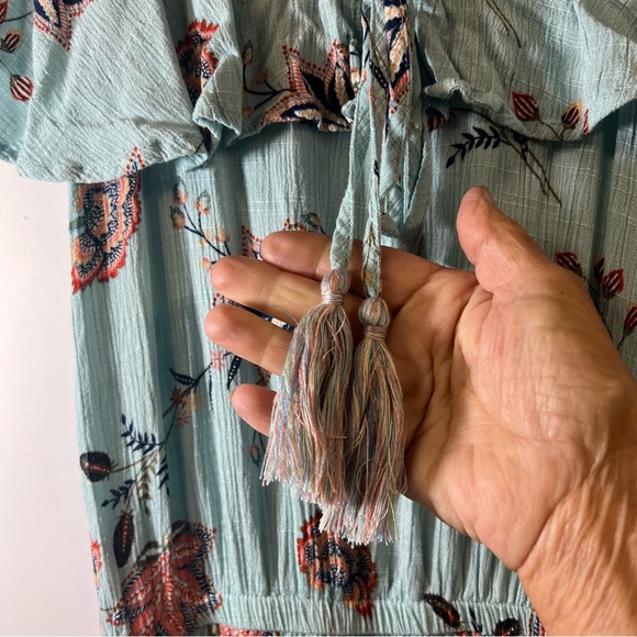 American Rag Light Blue Floral Off Shoulder Boho Maxi Dress SZ XL - Picture 7 of 14